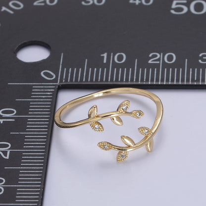 Aim Eternal - Micro Pave CZ Crystal Gold Minimalist Olive Vine Ring