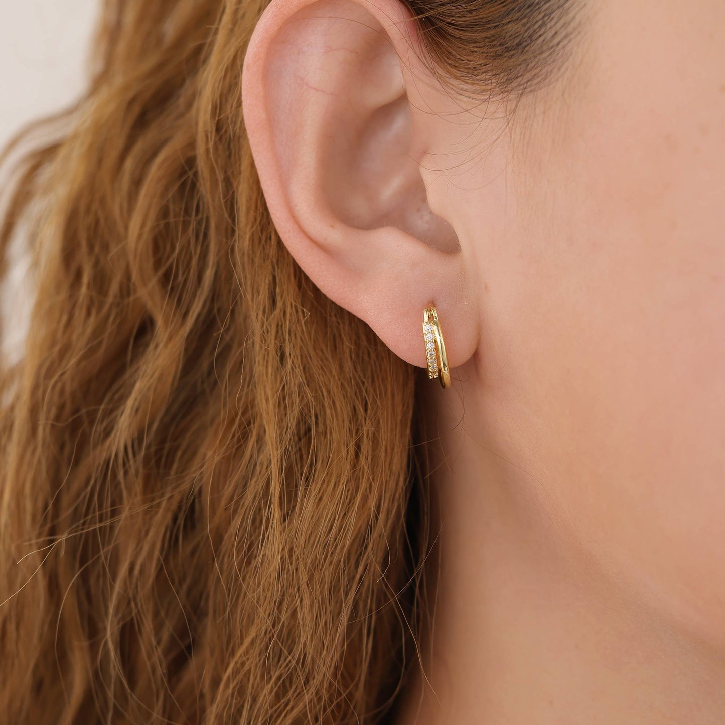 Melange Blanc - E072 double hoop earrings, pave hoop earrings