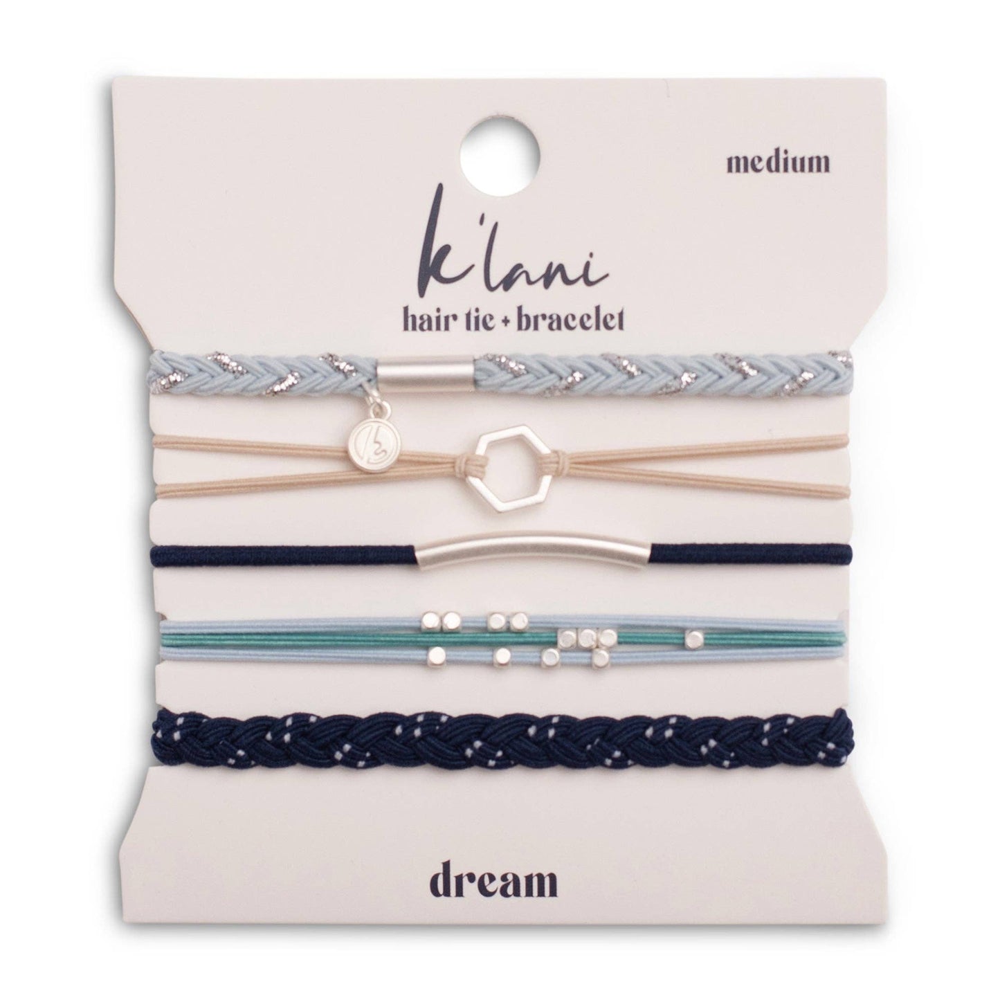K'lani hair tie bracelets - "Dream" Shades of Blue with Silver Accents Hair Tie Bracelets