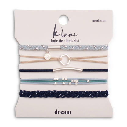 K'lani hair tie bracelets - "Dream" Shades of Blue with Silver Accents Hair Tie Bracelets