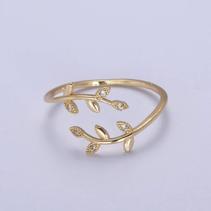 Aim Eternal - Micro Pave CZ Crystal Gold Minimalist Olive Vine Ring