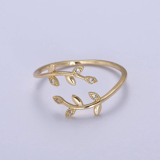 Aim Eternal - Micro Pave CZ Crystal Gold Minimalist Olive Vine Ring