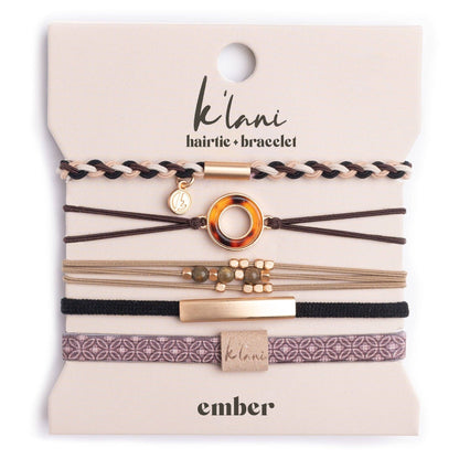 K'lani hair tie bracelets - "Ember" Tortoise Shell Ring Charm with gold, browns and neutrals.