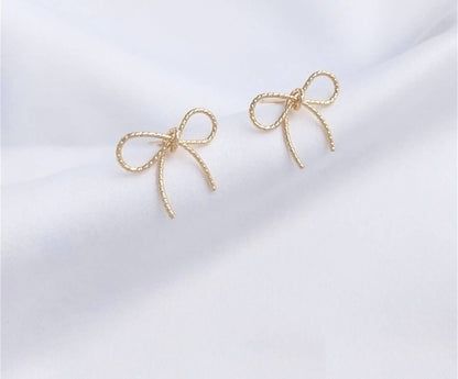 Bella Rey jewelry - 14k gold plated bow stud earrings- dainty