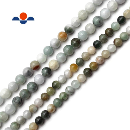 CRCBEADS - Natural Green Multi-Color Jade Smooth Round Beads 8mm 10mm 15.5" Strand