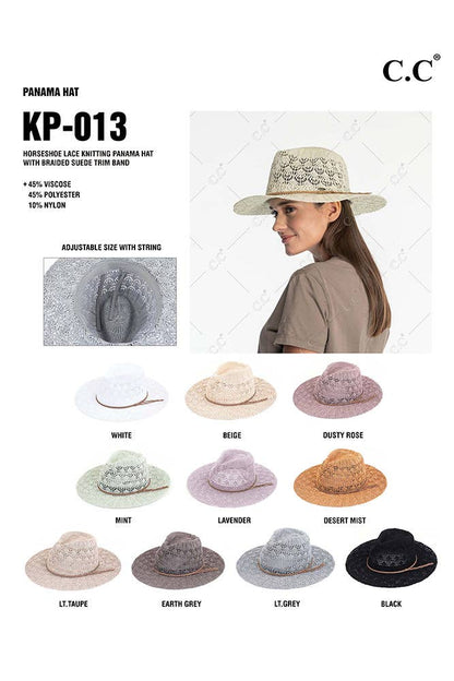 Hana - C.C Horseshoe Lace Knitting Summer Panama Hat