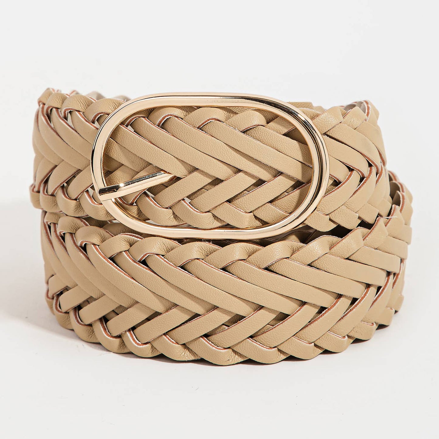 Collections by Fame Accessories - Braided Faux Leather Oval Buckle Belt
