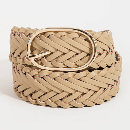 Collections by Fame Accessories - Braided Faux Leather Oval Buckle Belt