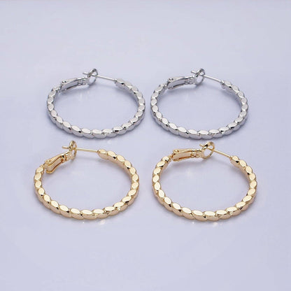 Aim Eternal - Gold Filled 30mm Geometric Oval Lined Hinge Hoop Earrings