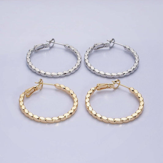 Aim Eternal - Gold Filled 30mm Geometric Oval Lined Hinge Hoop Earrings