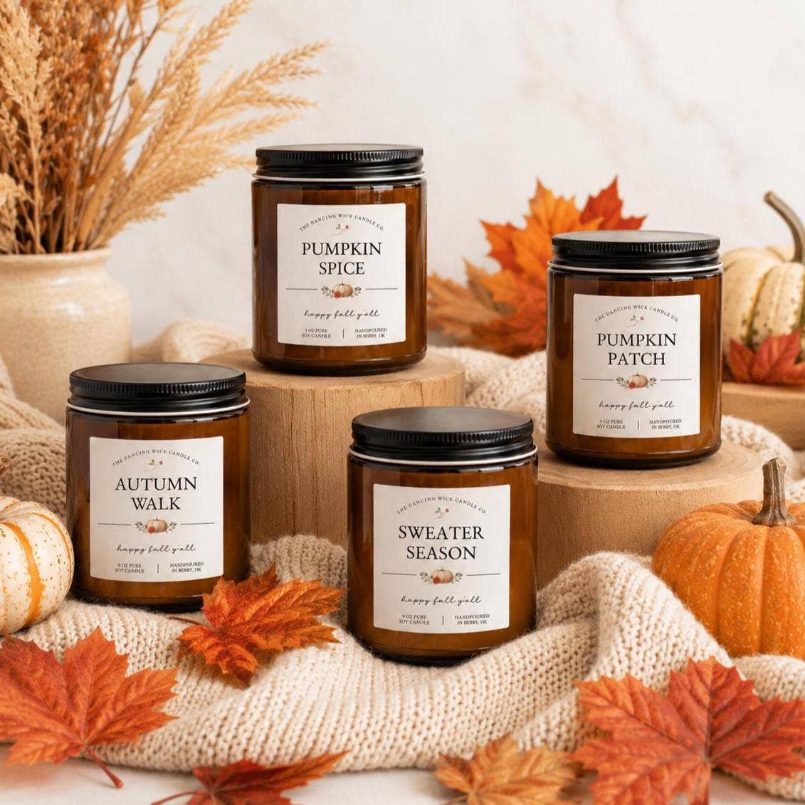 DWC104 THE DANCING WICK CANDLES - Harvest Chai Fall Soy Candle | 4 & 9 oz Amber Jar Wholesale