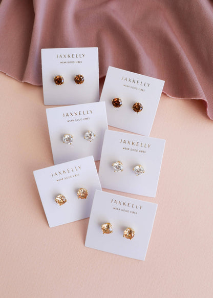 JaxKelly - Round CZ - Coffee - Gold Earrings