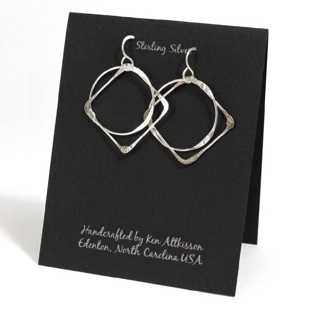 ER347 Ken’s handcrafted jewelry - Sterling Silver Large Square & Circle
