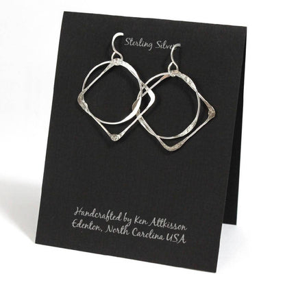 ER347 Ken’s handcrafted jewelry - Sterling Silver Large Square & Circle