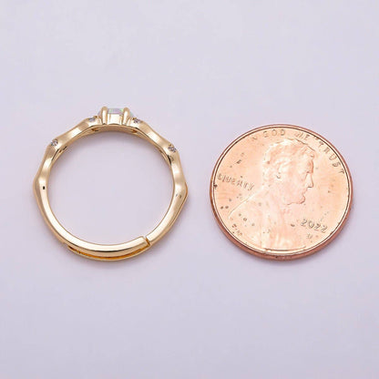 Aim Eternal - 16K Gold Filled Opal Micro Paved CZ Bamboo Adjustable Ring | Rings-00140