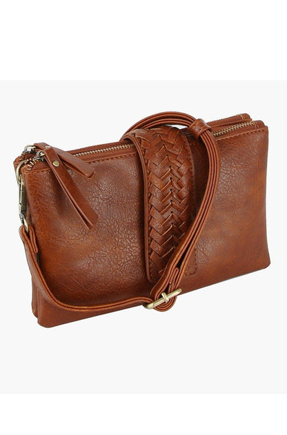 MiMi Wholesale - Women's Two-Compartment Crossbody Bag with Braid Detail