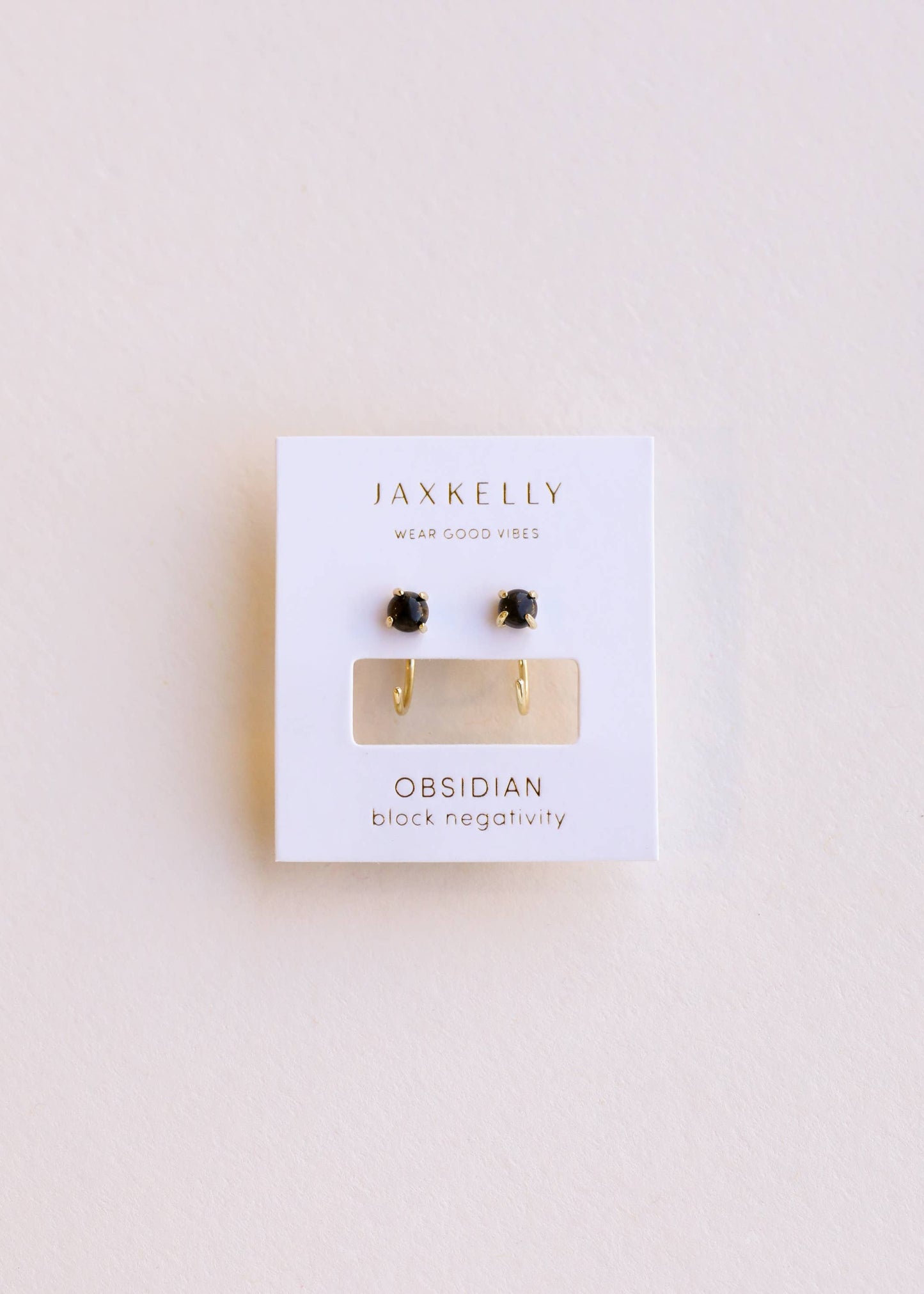 JaxKelly - Huggies - Obsidian - Gold Earrings