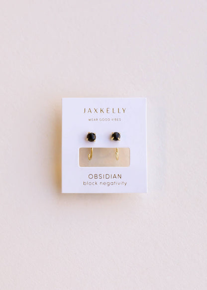JaxKelly - Huggies - Obsidian - Gold Earrings