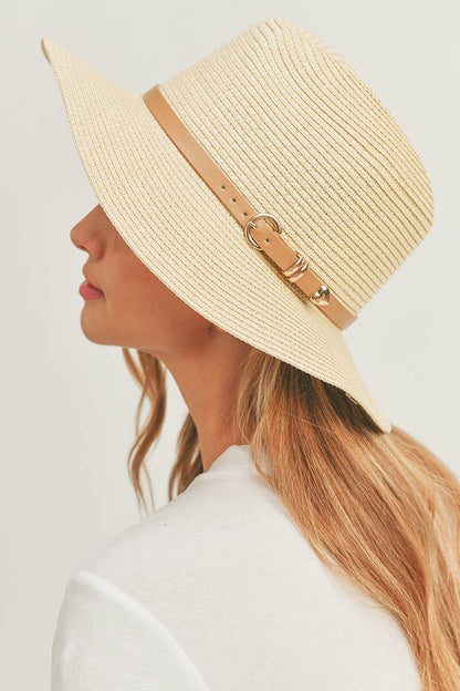 Hana - PU Leather Buckled Band Panama Hat