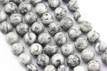 CRCBEADS - Map Jasper Smooth Round Beads 6mm 8mm 10mm 12mm 15.5" Strand