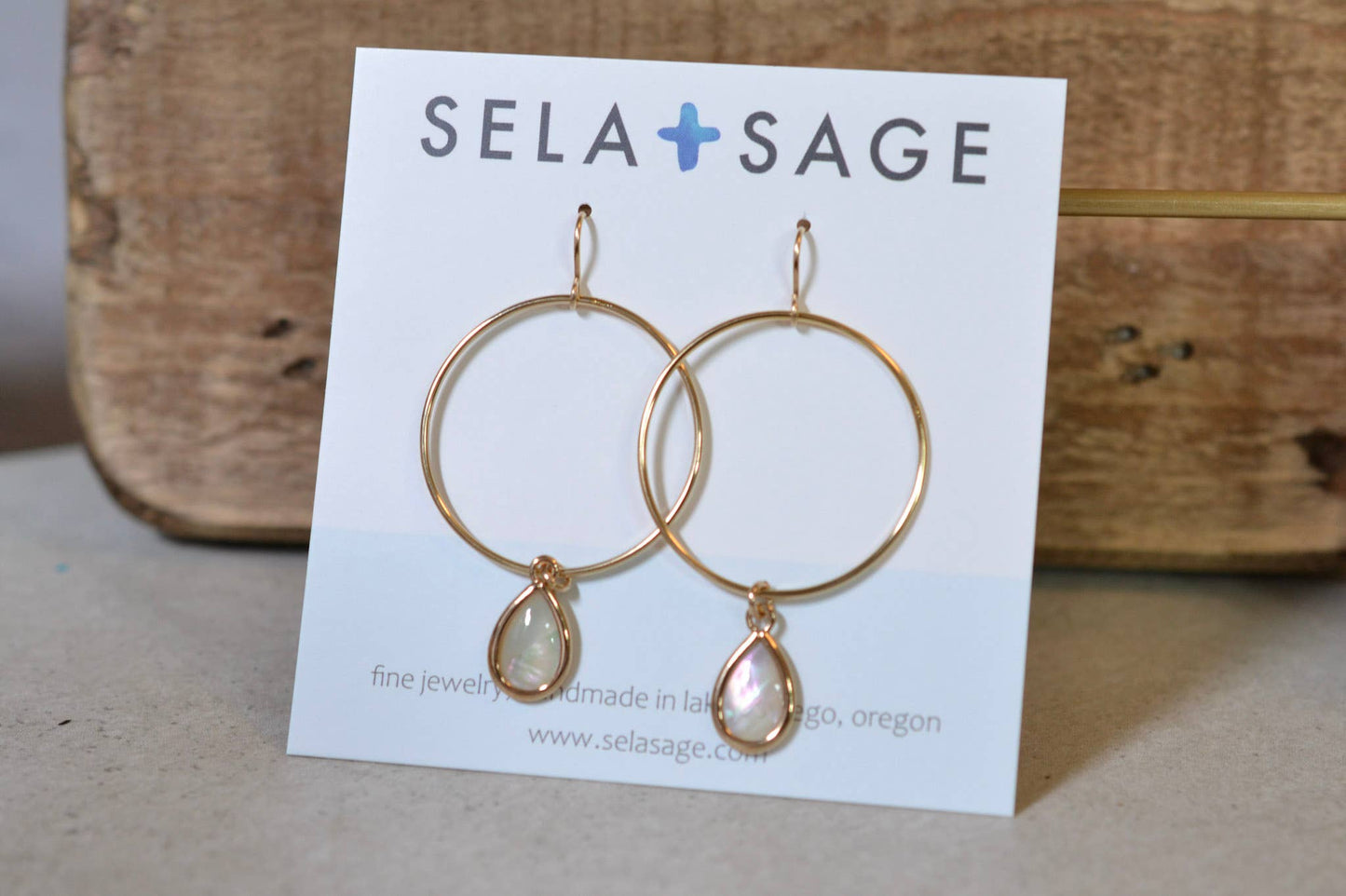 Sela+Sage - Large Circle Earring with Creamy Iridescent Mother of Pearl