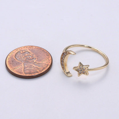 Aim Eternal - Gold Moon and Star Ring- Dainty Adjustable Ring