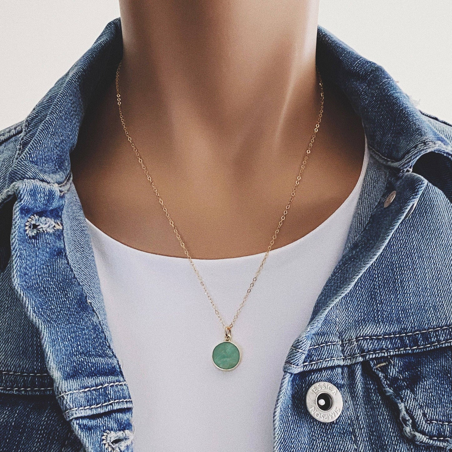 Soul & Little Rose - Amazonite Small Gold Disc Round Necklace