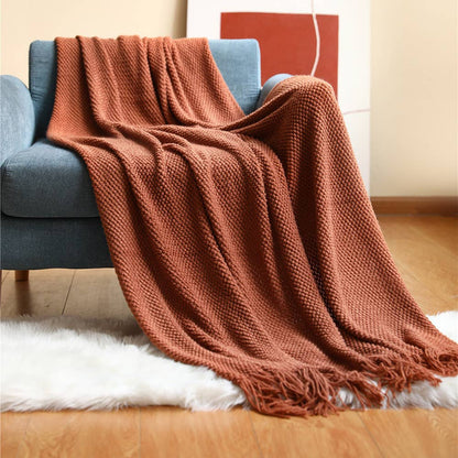 Fennco Styles - Knit Textured 50x60 Inch Throw Blanket with Fringe