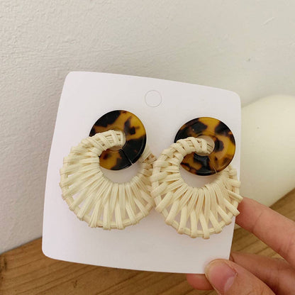 Dipped Shop - Leopard Round Rattan Acrylic Drop Earrings DPJE1714