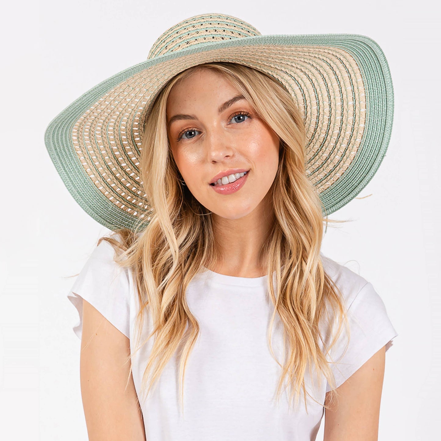 Hana - Striped Pattern Wide Brim Summer Floppy Sun Hat