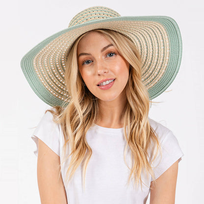 Hana - Striped Pattern Wide Brim Summer Floppy Sun Hat