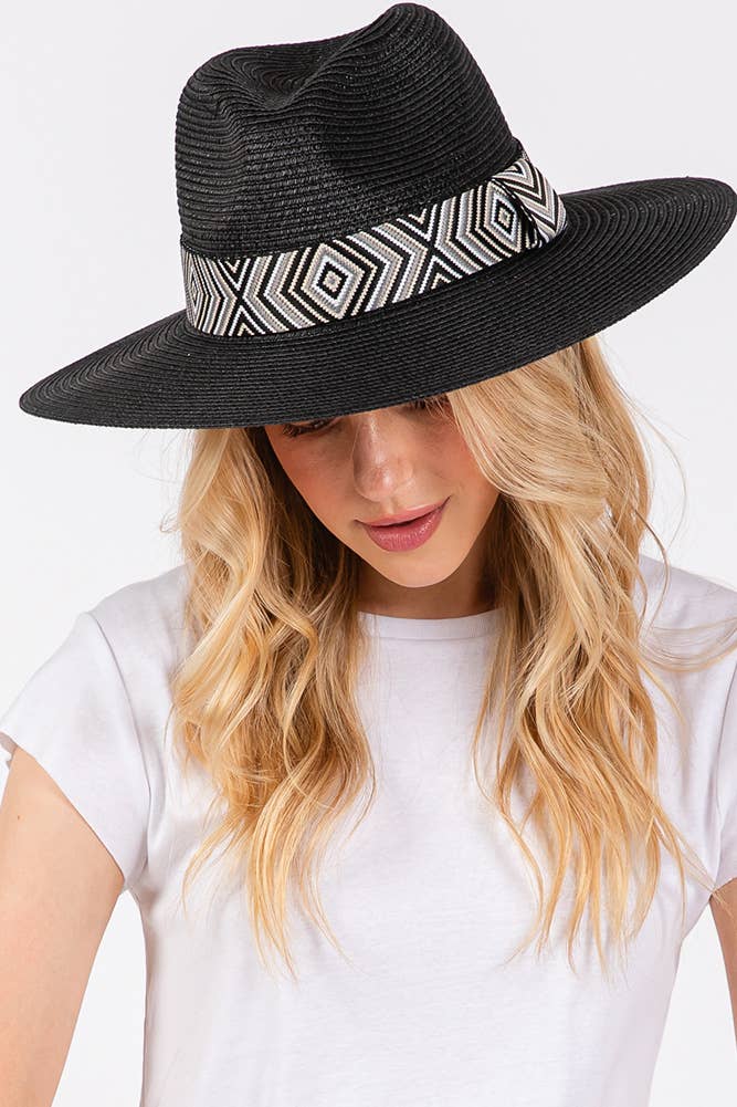 Hana - Aztec Tribal Pattern Band Straw Summer Sun Hat