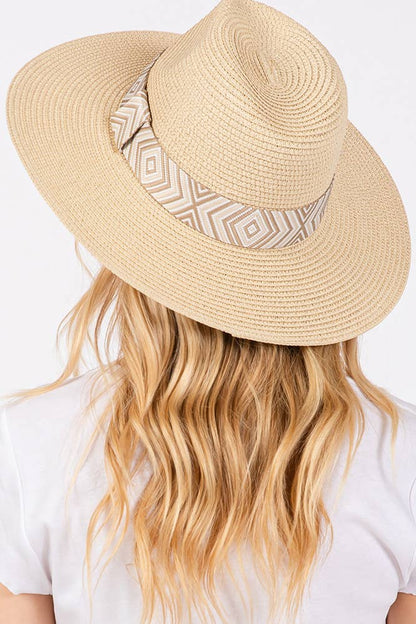 Hana - Aztec Tribal Pattern Band Straw Summer Sun Hat