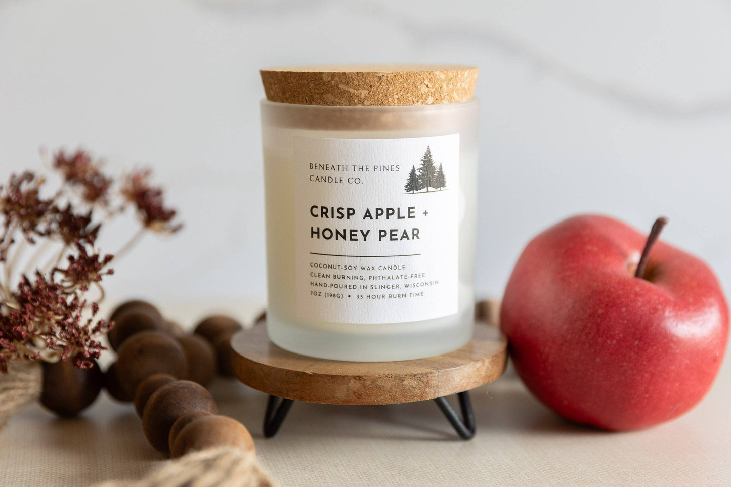 Beneath The Pines Candle Co. - Crisp Apple + Honey Pear: Coconut-Soy Candle
