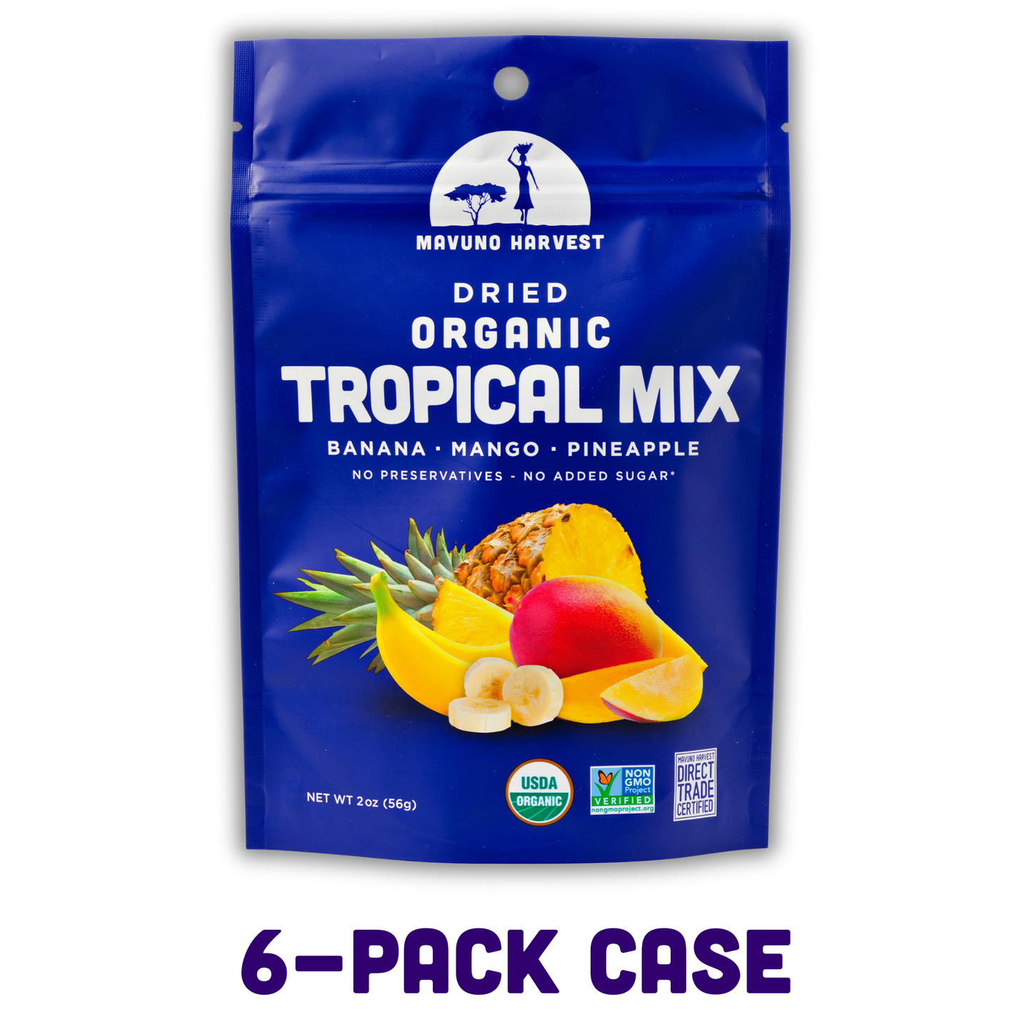 Mavuno Harvest Organics - Organic Dried Tropical Mix (Mango, Banana, Pineapple), 6-pack case