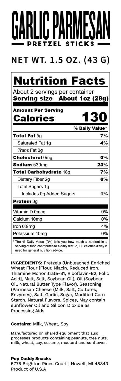 Pop Daddy Snacks - Seasoned Pretzels - 1.5oz - Garlic Parmesan