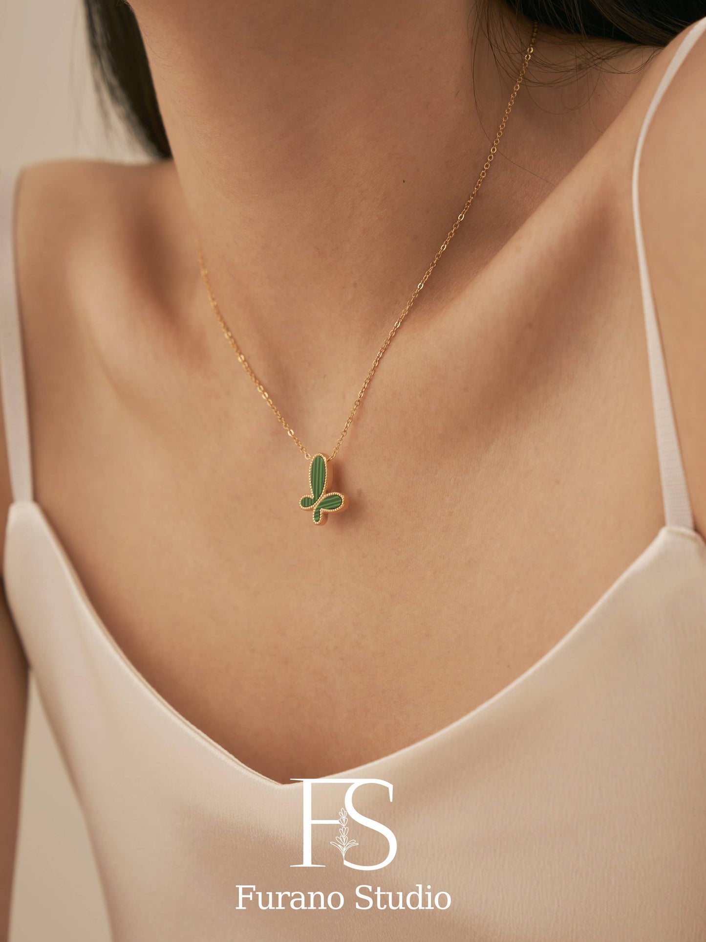 Furano Studio - Green Malachite Butterfly Pendant Necklace