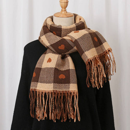 Funkyrel® Atzbranding Limited - Scarvii - Heart Print Plaid Winter Scarf