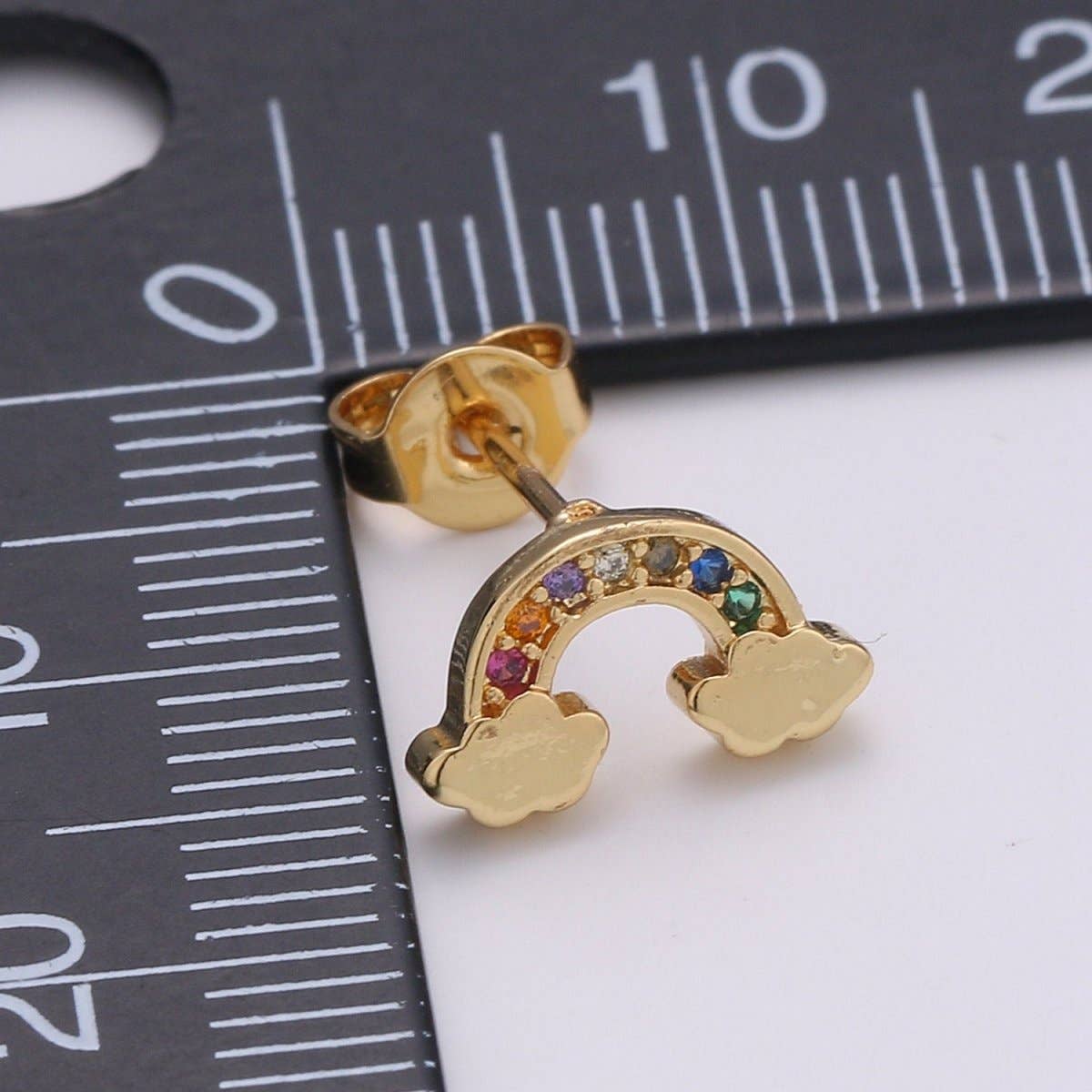 Aim Eternal - Tiny CZ Rainbow Stud Earrings Dainty Multi Color Cloud Stud Earring Gold Minimalist Jewelry for her christmas gift Q-260