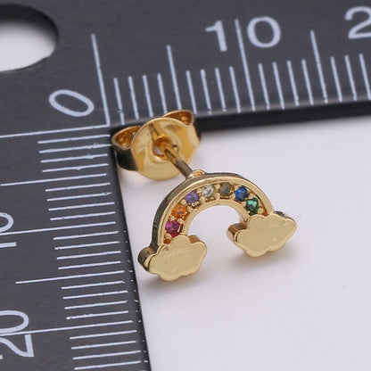 Aim Eternal - Tiny CZ Rainbow Stud Earrings Dainty Multi Color Cloud Stud Earring Gold Minimalist Jewelry for her christmas gift Q-260