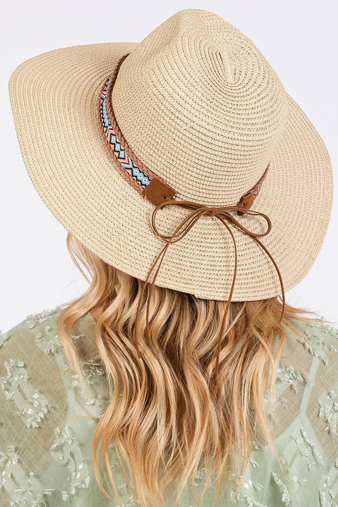 Hana - Woven Boho Aztec Pattern Band Summer Sun Hat