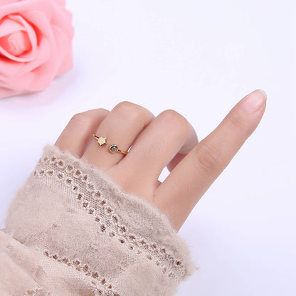 Aim Eternal - Dainty Celestial Mini Star & CZ Stone Adjustable Open Ring