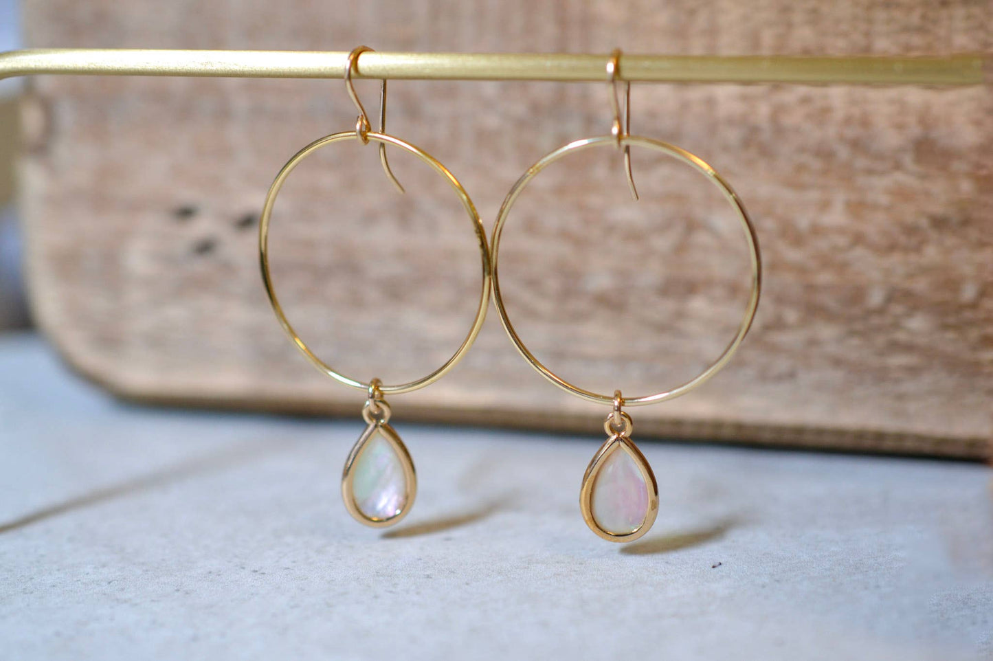Sela+Sage - Large Circle Earring with Creamy Iridescent Mother of Pearl
