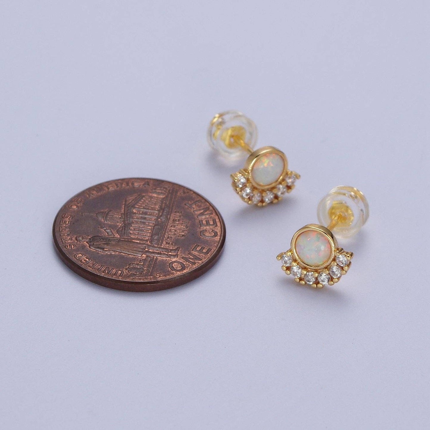 Aim Eternal - 24K Gold Filled Micro Paved Round White Opal Stud Earrings | Y152