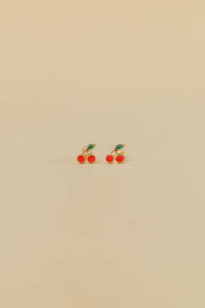 JaxKelly - Cherry Enamel Flat Back Kids Earrings