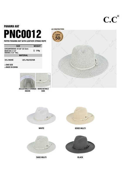 Hana - C.C Leather String Rope Band Paper Panama Hat