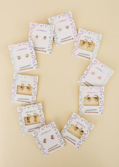 JaxKelly - Heart Enamel Flat Back Kids Earrings