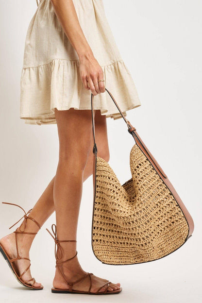 MiMi Wholesale - 36007ML 2 in 1 Savannah Straw Hobo Tote Bag With Pouch