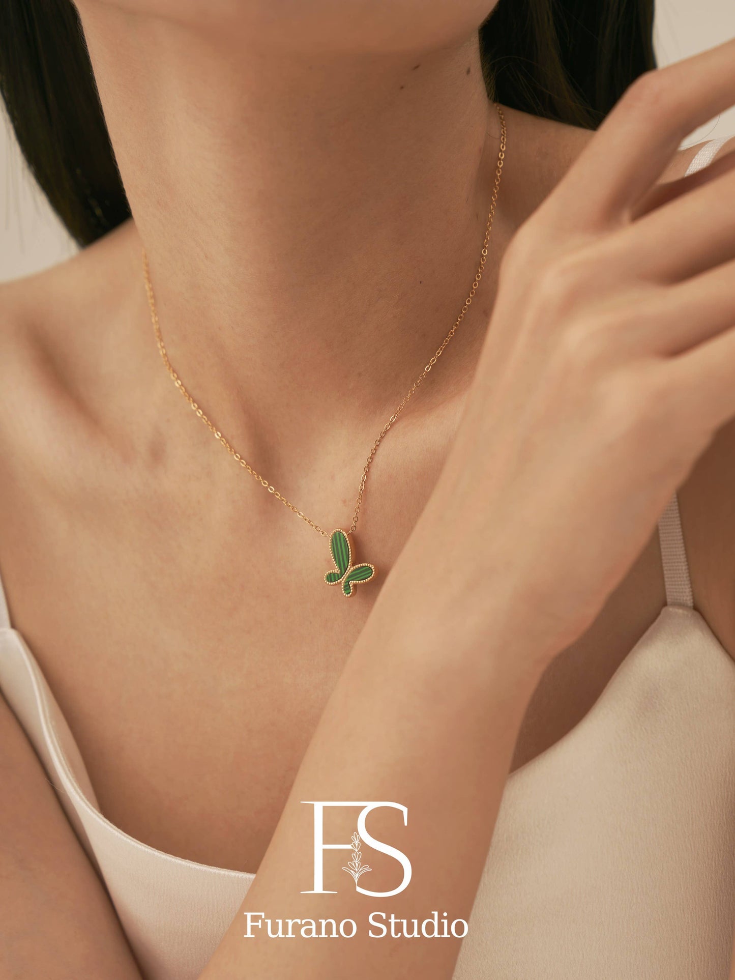 Furano Studio - Green Malachite Butterfly Pendant Necklace