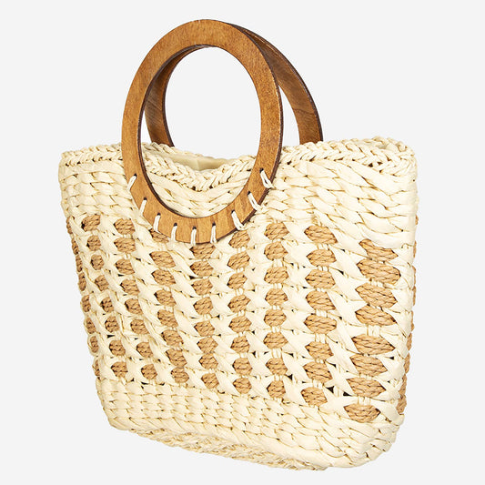 Collections by Fame Accessories - Small Braided Round Handle Tote Bag